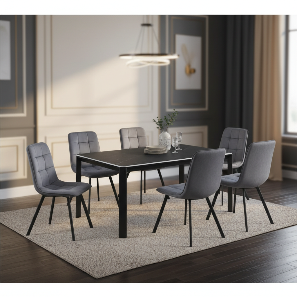 طقم طاولة طعام    6 كراسي قماشية - موديل DT-301+602