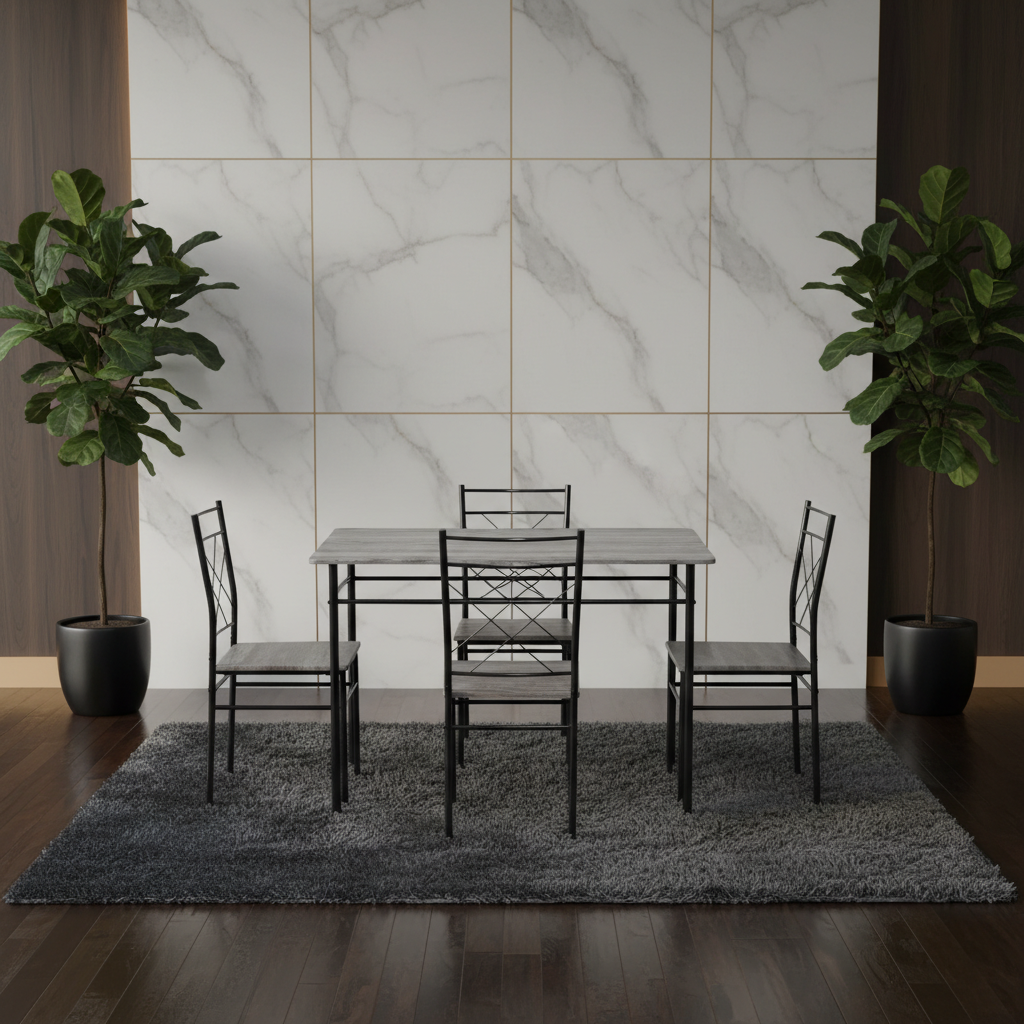 طقم طاولة طعام خشبية عصرية مع 4 كراسي بلون بلوط رمادي وإطار معدني - D01352- OAK