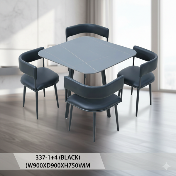 طقم طاولة طعام عصرية 4 كراسي بلون أسود ورمادي - 337- (BLACK)
