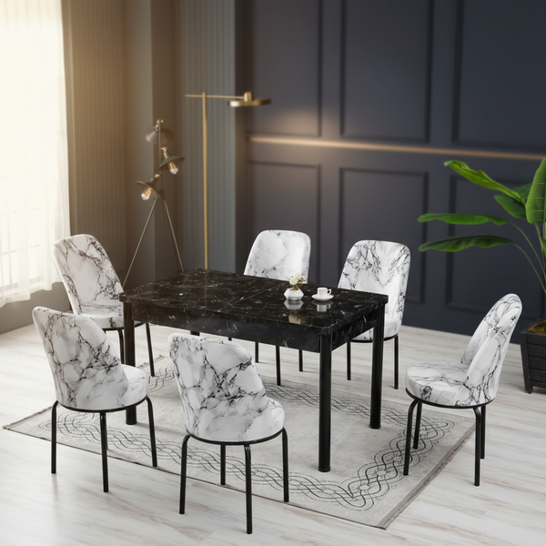 طاولة طعام رخامية فخمة مع 6 كراسي عصرية - DTT-158