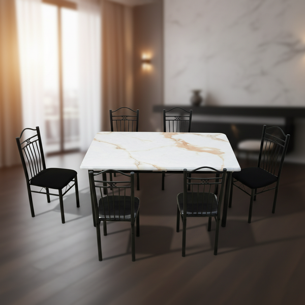 طقم طاولة طعام رخامي فاخر مع 6 كراسي موديل JSD39+B03 -