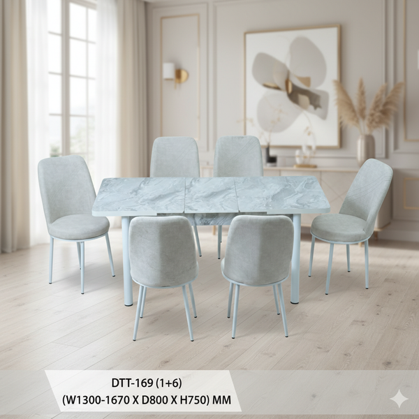 طقم طاولة طعام رخامي عصري قابل للتمدد مع 6 كراسي - DTT-169 (1+6)