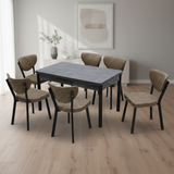 طقم طاولة طعام مودرن رمادي وبني داكن مع 6 كراسي - DTT-162