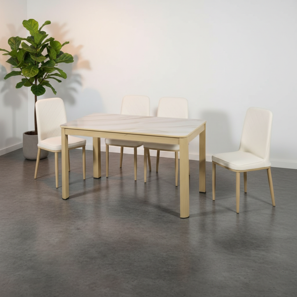 طقم طاولة طعام عصرية باللون البيج مع 4 كراسي - 1906-13+601