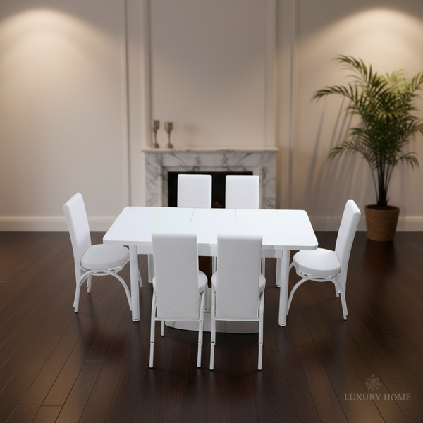 طقم طاولة طعام بيضاء مودرن مع 6 كراسي DTT-150