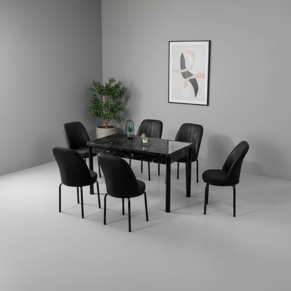 طقم طاولة طعام رخامي أسود فاخر مع 6 كراسي - DTT-158