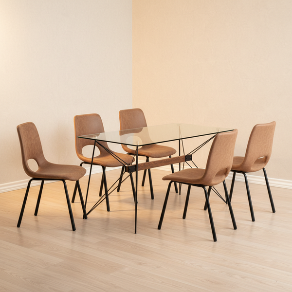 طقم طاولة طعام زجاجية مودرن مع 4 كراسي جلدية فاخرة - DTC 904