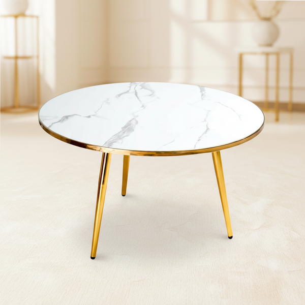 طاولة قهوة دائرية فاخرة بسطح رخامي وأرجل ذهبية - RDT-404-1L
