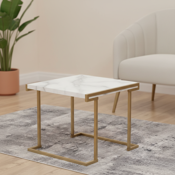 طاولة جانبية عصرية بسطح أبيض وإطار ذهبي فاخر - TP03 SMALL