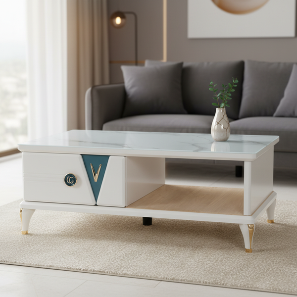 طاولة قهوة عصرية بسطح رخامي وتصميم أنيق - CT 12-1200