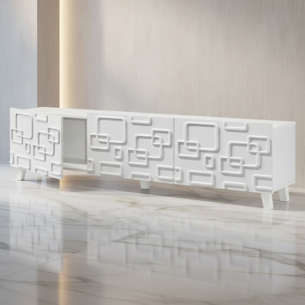 طاولة تلفزيون مودرن بيضاء بتصميم هندسي فريد - TV 24307