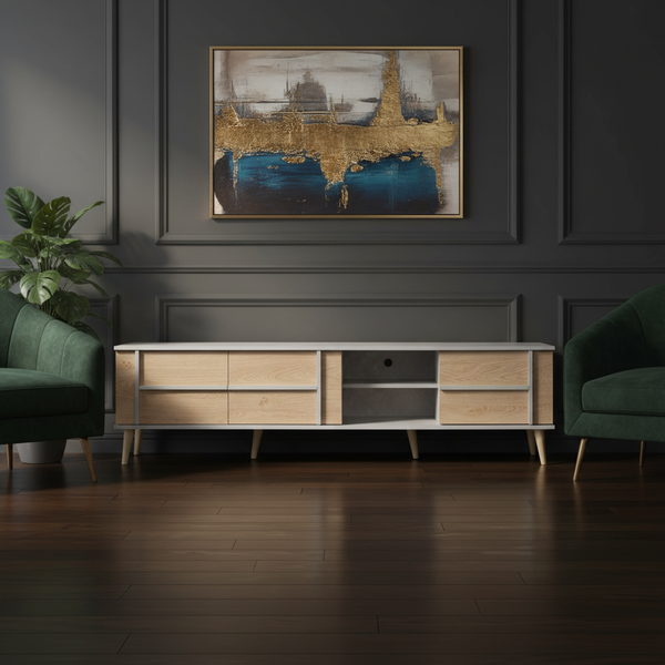 طاولة تلفزيون عصرية خشبية بتصميم رمادي أنيق - TV 162
