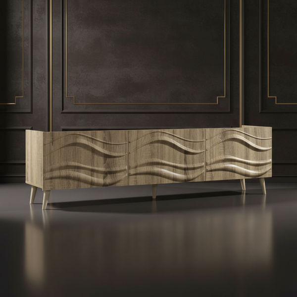 طاولة تلفزيون خشبية بتصميم موجات عصرية - - TV 24107