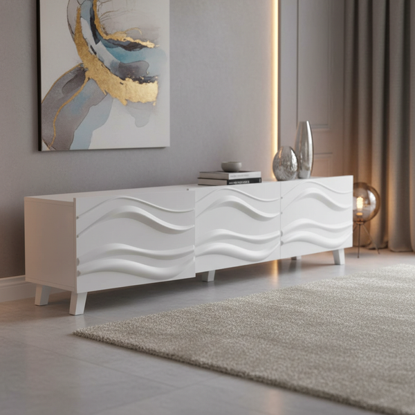 طاولة تلفزيون مودرن بتصميم موجي باللون الأبيض - TV 24107