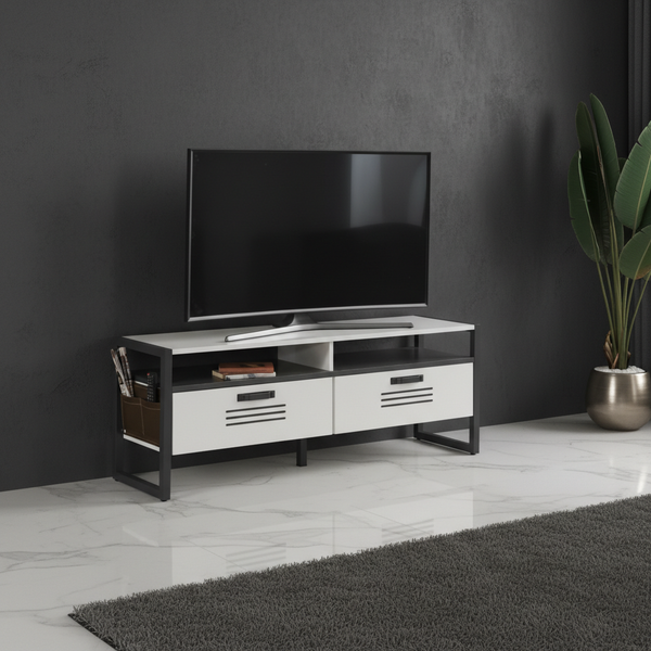 طاولة تلفزيون مودرن أنيقة بتصميم صناعي حديث - TV 120-S KREA WHITE 140
