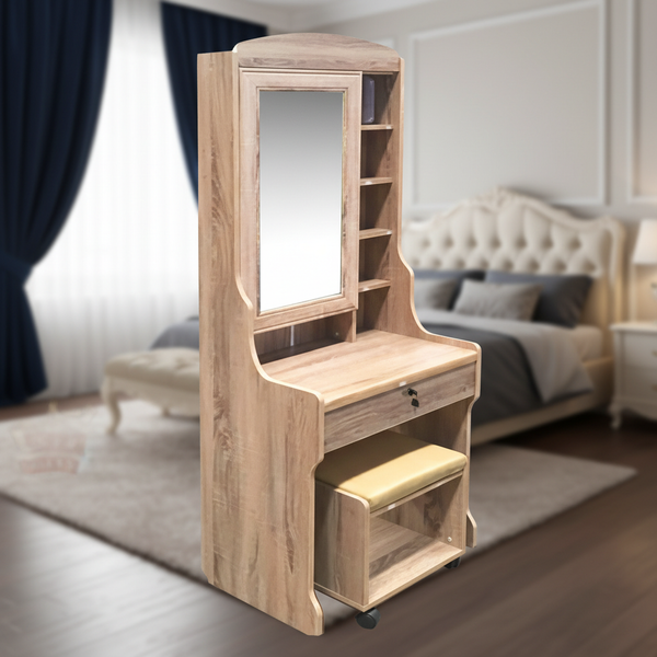 تسريحة غرفة نوم خشبية عصرية مع مرآة ورفوف جانبية - DT 609