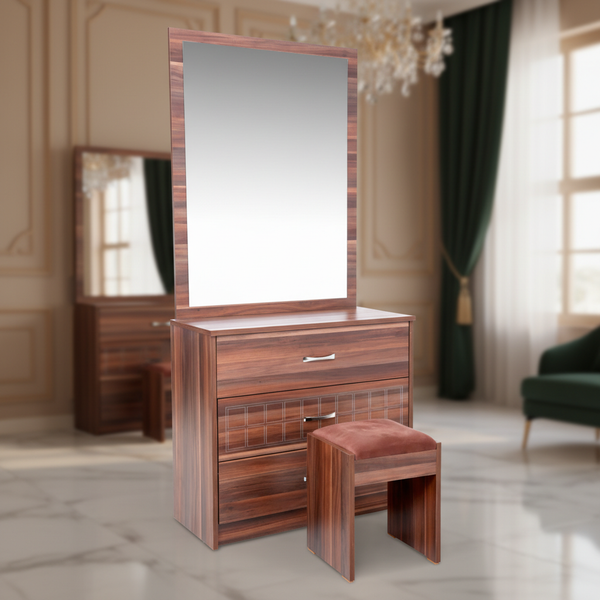 تسريحة غرف نوم خشبية أنيقة مع مرآة طولية ومقعد - موديل DT 101- APPLE