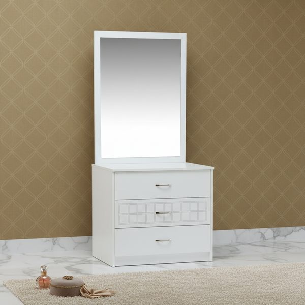 تسريحة غرف نوم عصرية باللون الأبيض مع مرآة كبيرة - DT-101