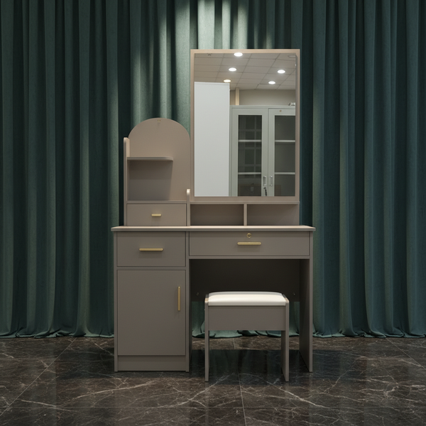 طقم تسريحة غرف نوم مودرن باللون الرمادي مع مرآة وكرسي - DT 1828