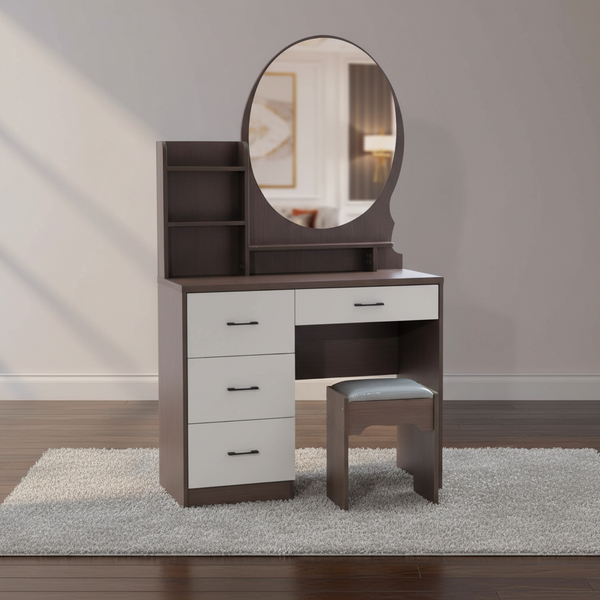 طاولة تسريحة مودرن بمرآة دائرية ومساحات تخزين واسعة - موديل DT-286