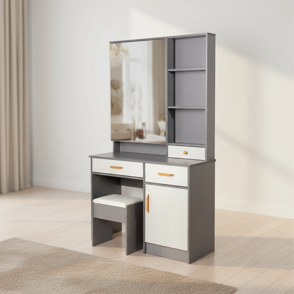 طاولة تسريحة مودرن Grain Line مع مرآة منزلقة ومساحات تخزين واسعة - D/T 1823