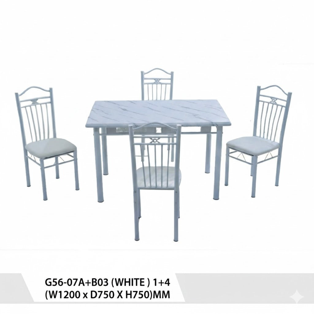 طقم طاولة طعام رخامي أبيض مع 4 كراسي مودرن - G56-07A+B03