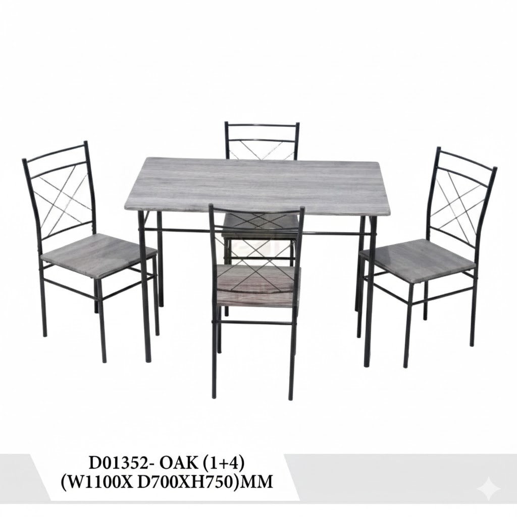 طقم طاولة طعام خشبية عصرية مع 4 كراسي بلون بلوط رمادي وإطار معدني - D01352- OAK