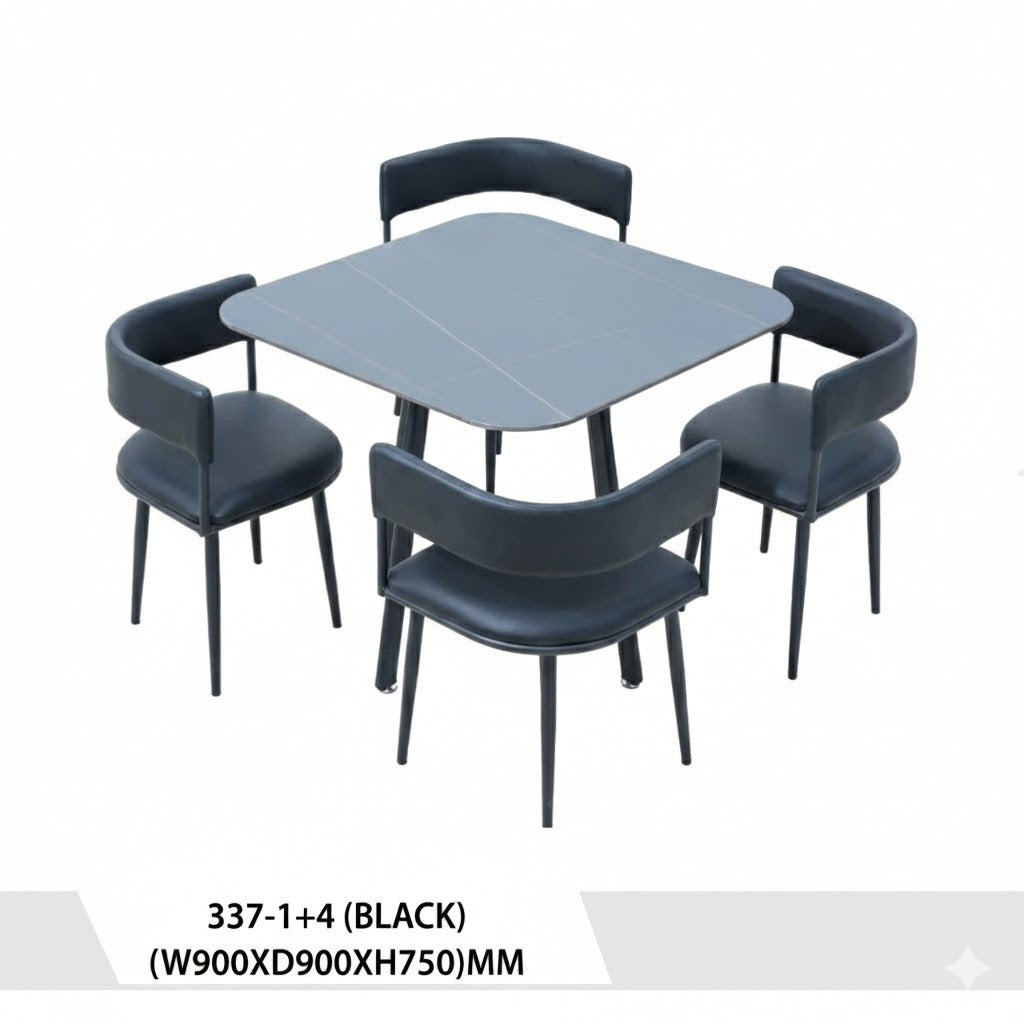 طقم طاولة طعام عصرية 4 كراسي بلون أسود ورمادي - 337- (BLACK)