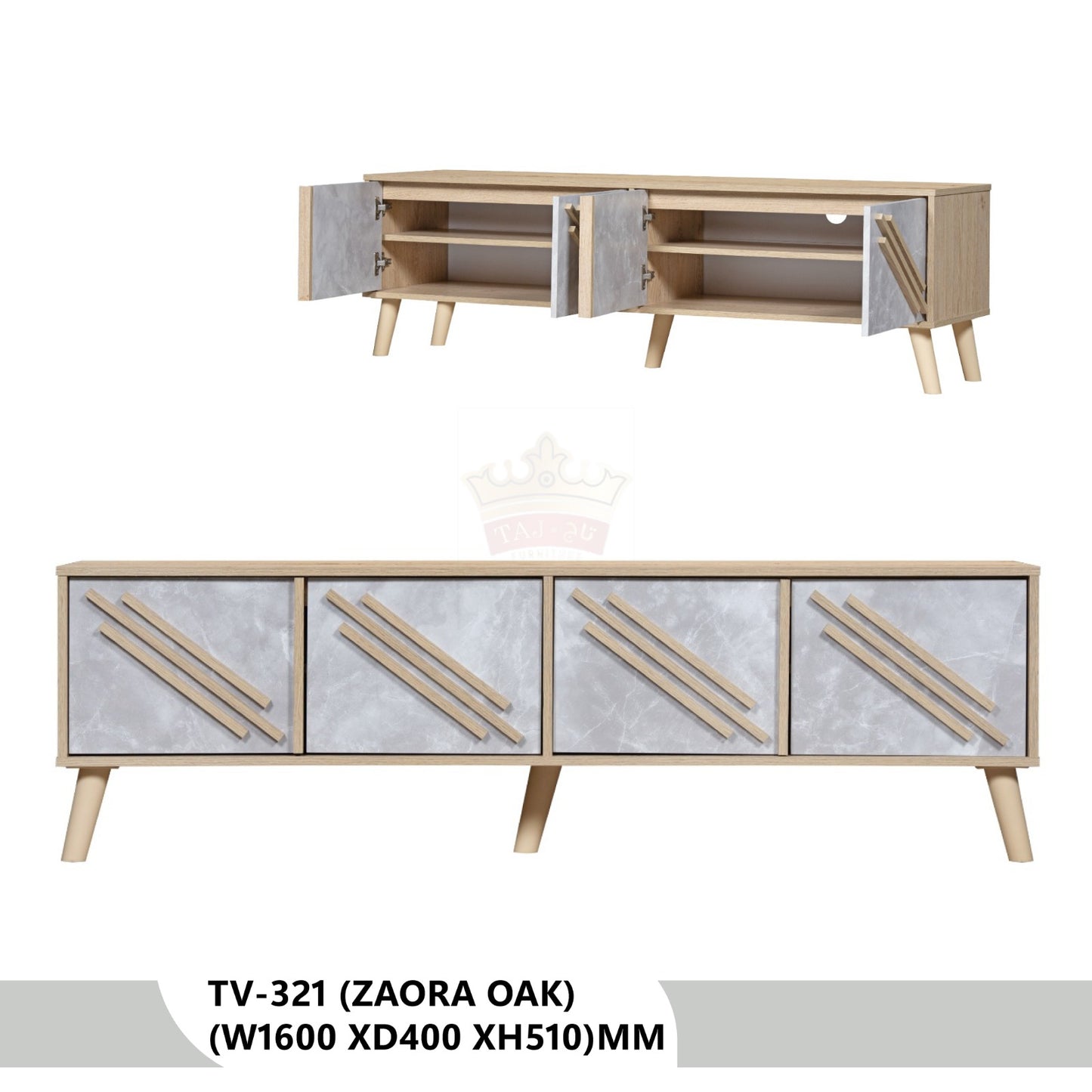 طاولة تلفزيون زاورا أوك بتصميم رخامي عصري - TV-321