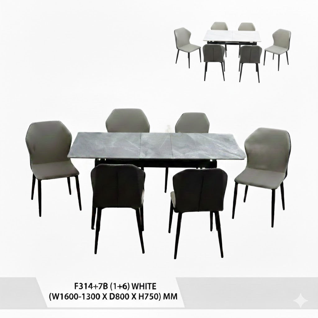 طقم طاولة طعام  مع 6 كراسيF314+7B (1+6) WHITE