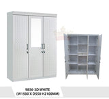 خزانة ملابس بيضاء ثلاثية الأبواب مع مرآة بتصميم عصري - 9856-3D WHITE