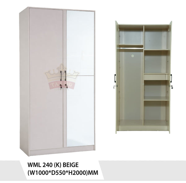 خزانة ملابس عصرية ببابين مع مرآة ولون رمادي خشبي - WML-240