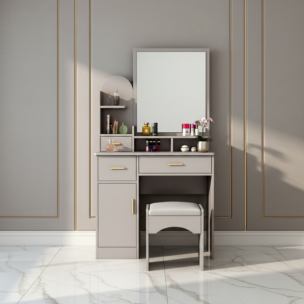 طقم طاولة تسريحة مودرن مع مرآة ومقعد فاخر - DT 1828