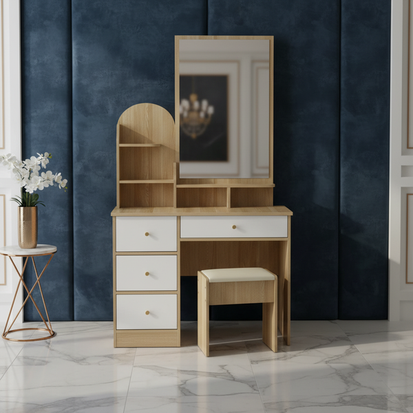 طاولة تسريحة عصرية مع مرآة وأرفف وأدراج تخزين - DT-1809