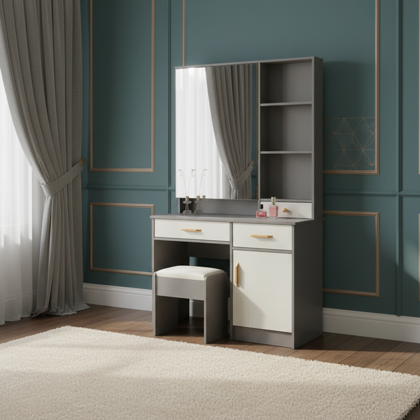 طاولة زينة عصرية بمرآة منزلقة ومقعد طقم متكامل - DT-1823