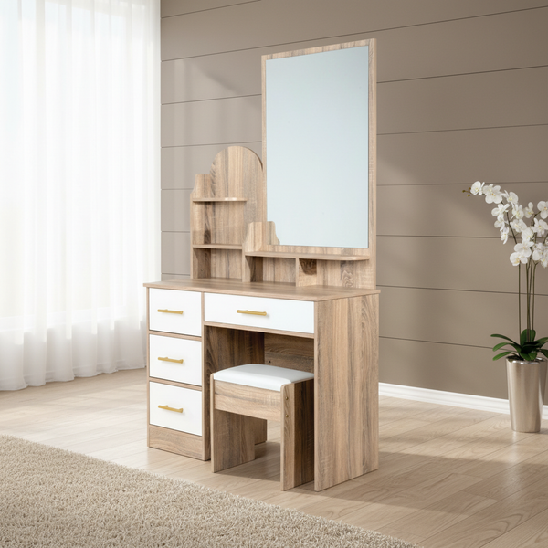 تسريحة غرف نوم مودرن بلون خشب وينتر ميلون مع مرآة وكرسي - DT-6001