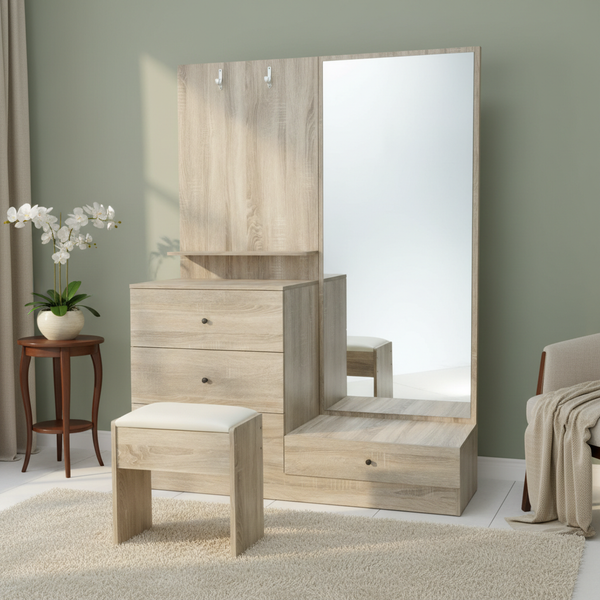 تسريحة غرف نوم مودرن مع مرآة وكرسي لون وينتر ميلون - DT-9636