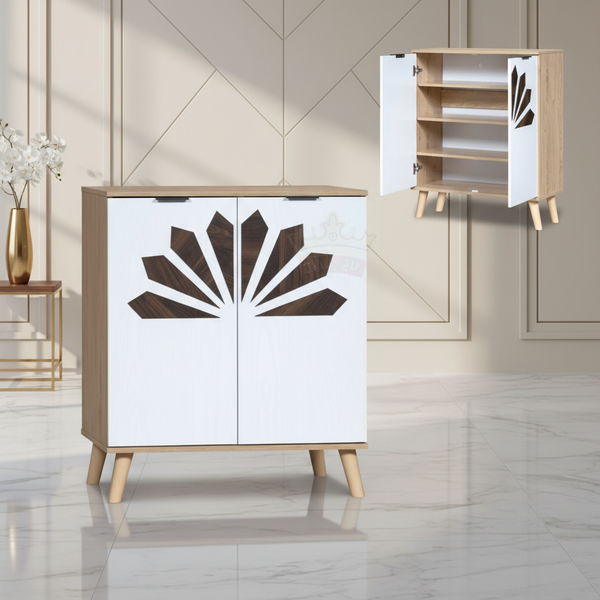 خزانة أحذية خشبية عصرية ببابين وتصميم فني - SR-210-2D