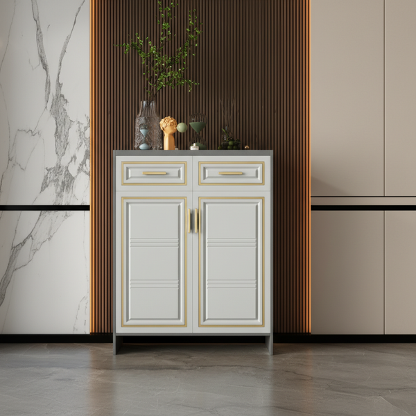 خزانة أحذية ومنظم ديكور عصري باللونين الأبيض والذهبي - موديل SR-308