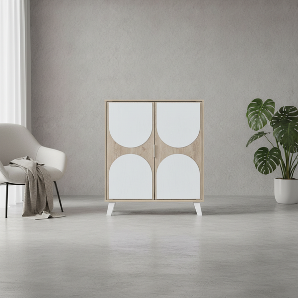 خزانة أحذية عصرية خشبية لون بلوط سانتانا وأبيض - SR-216