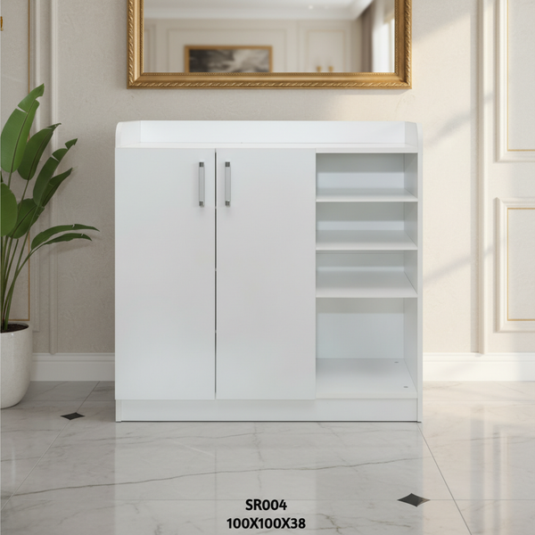 خزانة أحذية خشبية عصرية باللون الأبيض مع أرفف تنظيمية - SR004