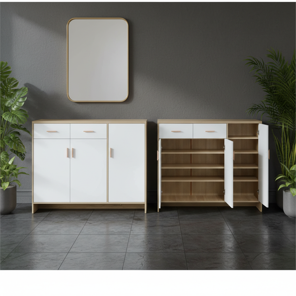 خزانة أحذية مودرن ثلاثية الأبواب بلون رمادي وأبيض SR-312-3D(ASH)