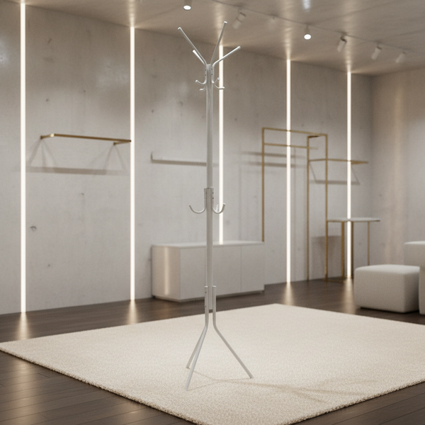 علاقة ملابس وقبعات معدنية عصرية باللون الأبيض - F111