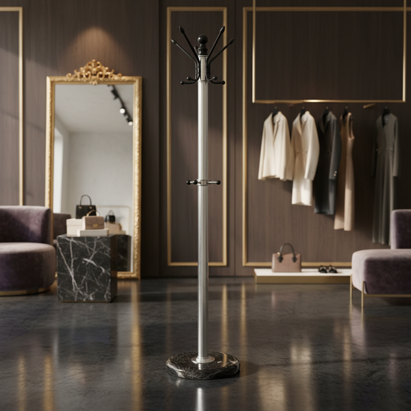 شماعة ملابس عمودية فاخرة باللون الفضي مع قاعدة رخامية - 6002 (SILVER)