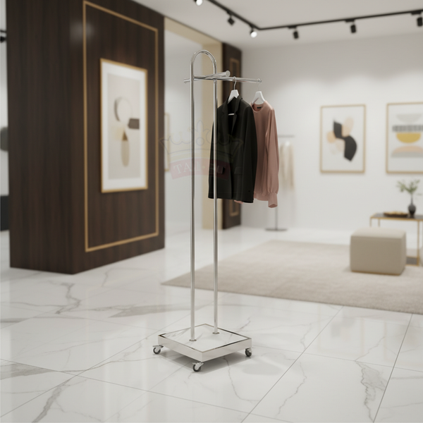 حامل ملابس عمودي أنيق بلمسة فضية وقاعدة رخامية - OSH-2334 (SILVER)