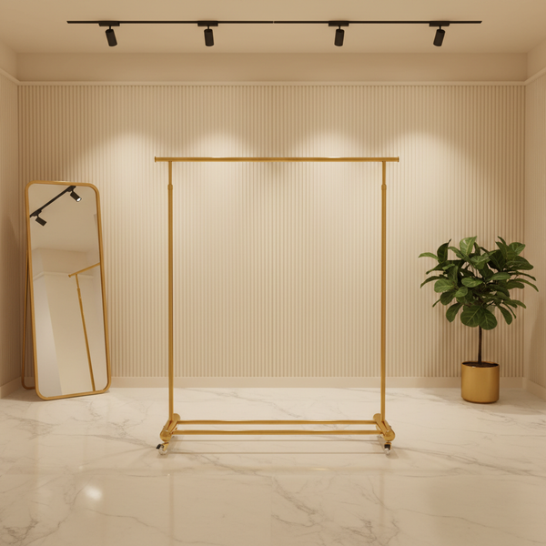 علاقة ملابس معدنية ذهبية فاخرة مع عجلات للتنظيم الراقي - OSH-2311 (GOLD)