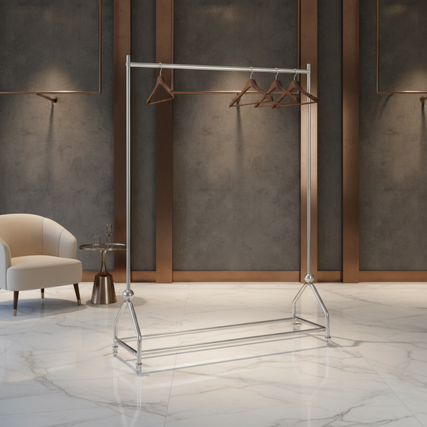 حامل ملابس معدني فاخر باللون الفضي لتجهيز المحلات الراقية - OSH-2306