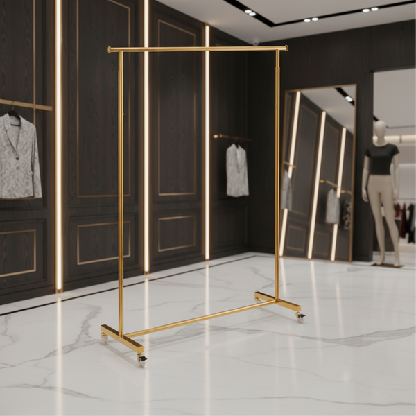 رف تعليق ملابس ذهبي فاخر بعجلات - OSH-2302