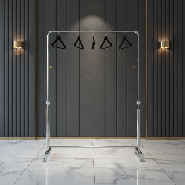 علاقة ملابس معدنية فاخرة باللون الفضي مع عجلات متحركة - OSH-2224