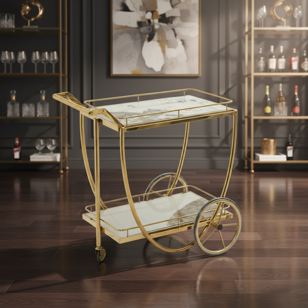 عربة ضيافة ذهبية فاخرة بطبقتين من الرخام - 103 (GOLD)